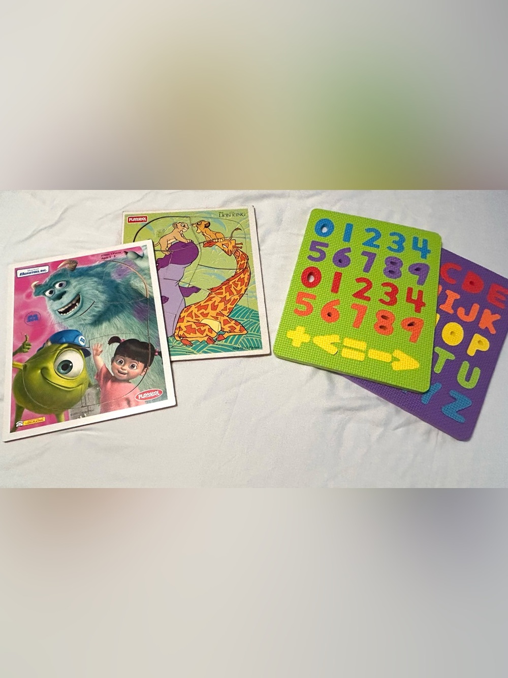 4 Puzzles Playskool Disney Puzzles and Foam Alphabet Number Puzzles